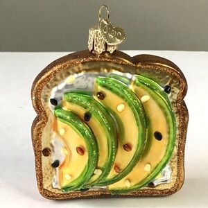 Old World Christmas Ornament Avocado Toast Blown Glass Glitter Excellent OWC